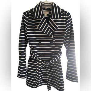 Loft Outlet Double Breasted Pea Coat Striped Navy Blue White Size Small